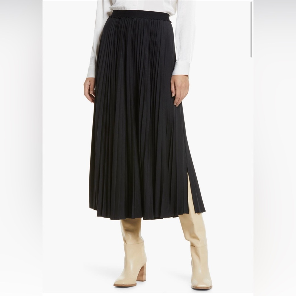 Halogen Faux Leather Pleated Skirt, Size M, Black